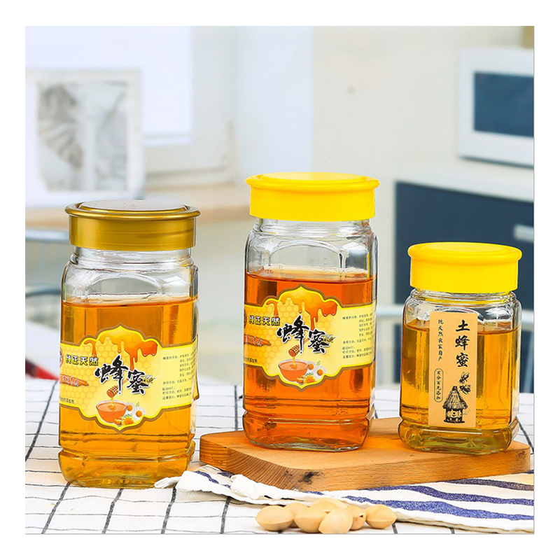 Prix ​​d'usine 350 ml 670 ml de pots de miel en verre carré avec couvercle en plastique