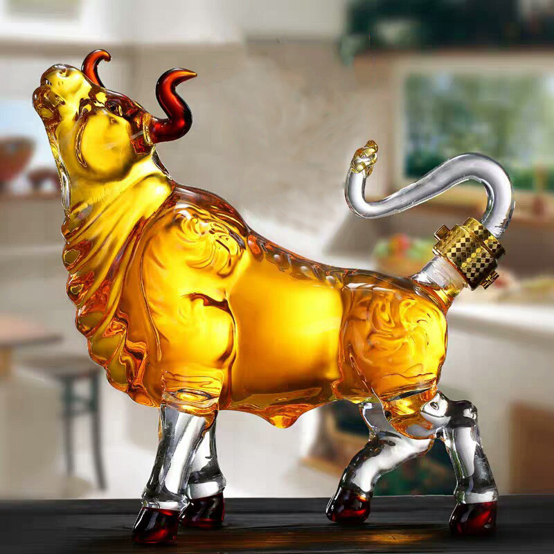 Bull de conception de taureau de luxe en verre de vide de vin 1000 ml avec couvercle en caoutchouc