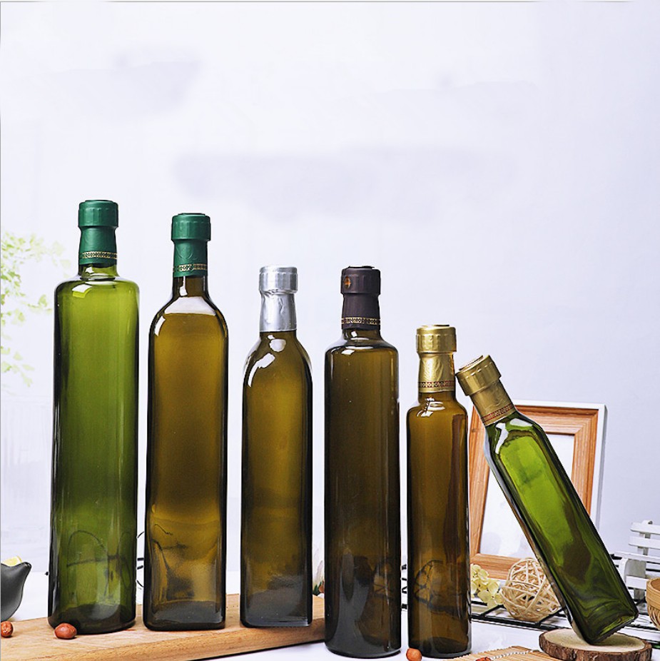 Bouteilles d'huile d'olive en verre de couleur ambre 250 ml Bouteilles d'huile de cuisson avec couvercles