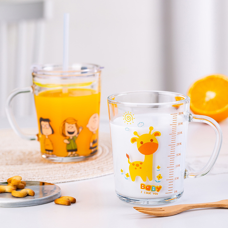 Tasses de boisson en verre imprimées de haute qualité avec poignée pour les enfants