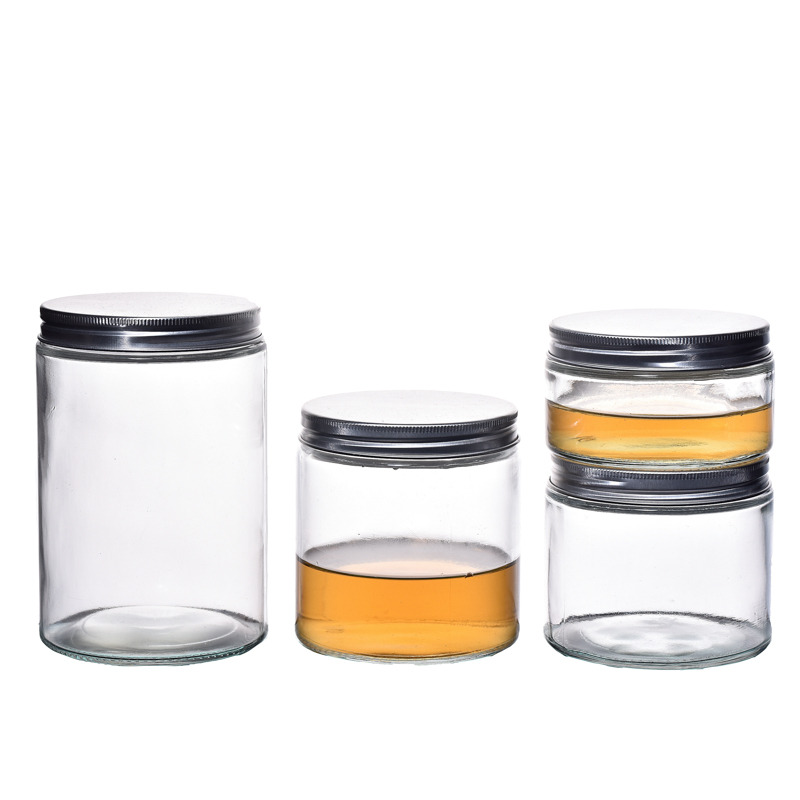 Pocage en verre de cylindre à silex 500 ml avec couvercles à vis pour la confiture de rangement alimentaire