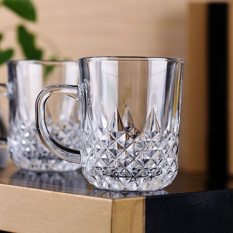 Tasses à café en verre cristal 8oz Diamond Design avec poignée
