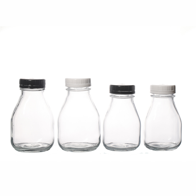 Verre vide 350 ml bouteilles de lait bouteilles de jus Vente chaude avec couvercles en plastique