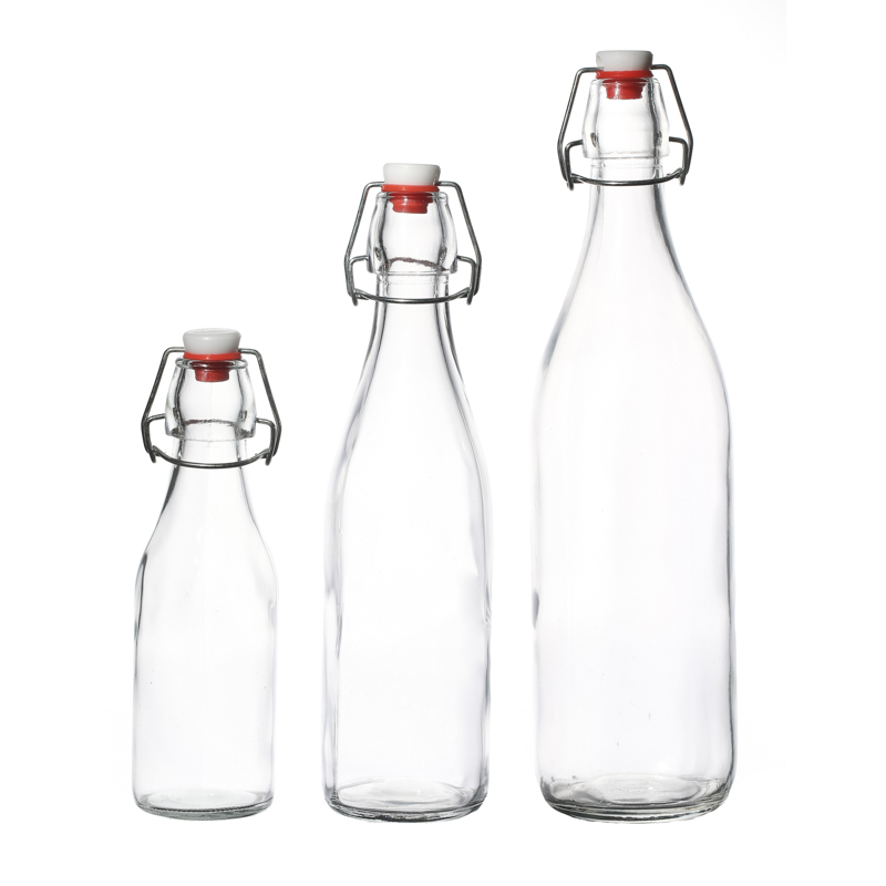 Bouteilles de boisson en verre en gros 250 ml bouteilles de lait d'eau avec couvercles swing